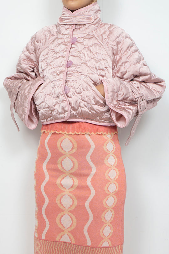 Sazanka cropped quilted satin jacket Pink
