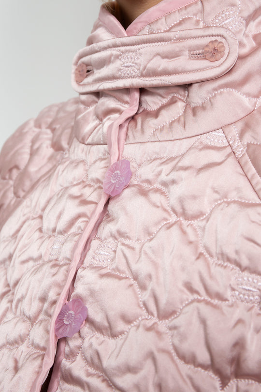 Sazanka cropped quilted satin jacket Pink