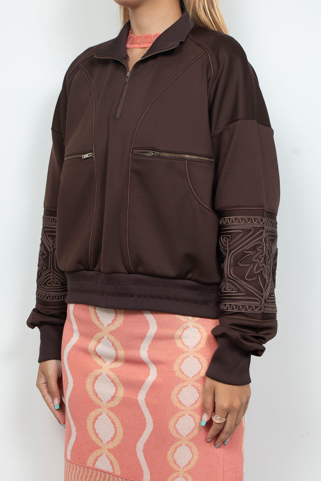 KIKU embroidered overseized track jacket Chocolate