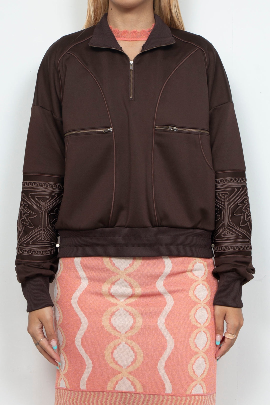KIKU embroidered overseized track jacket Chocolate