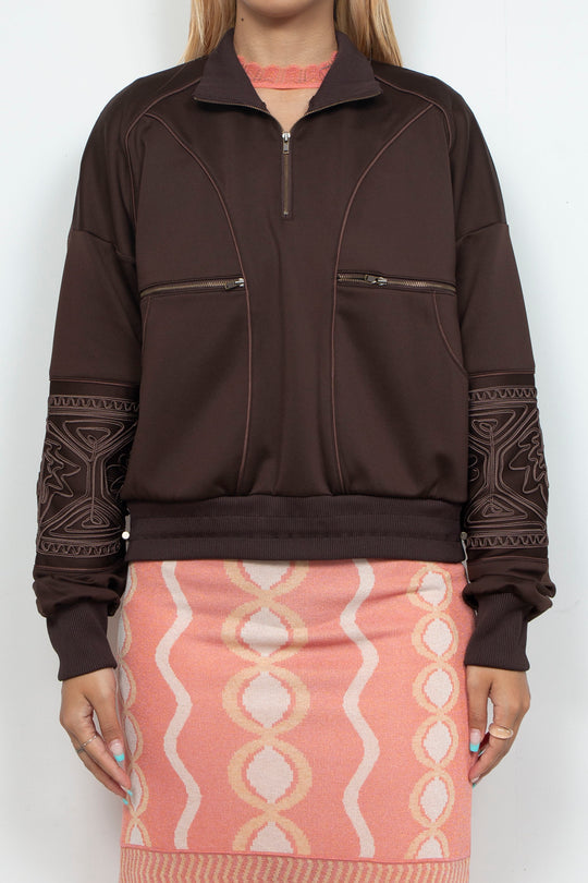 KIKU embroidered overseized track jacket Chocolate