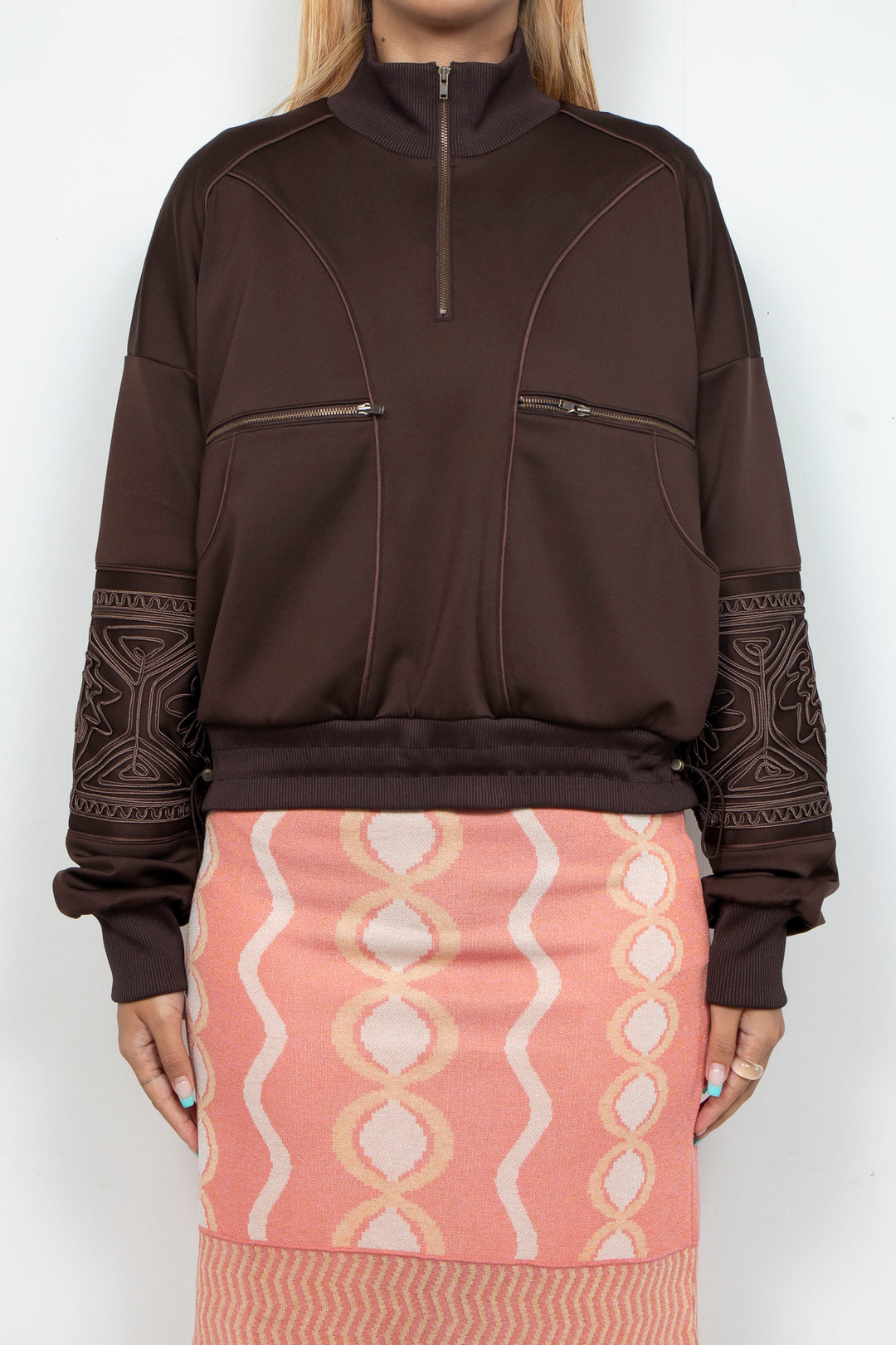 KIKU embroidered overseized track jacket Chocolate