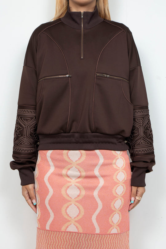 KIKU embroidered overseized track jacket Chocolate