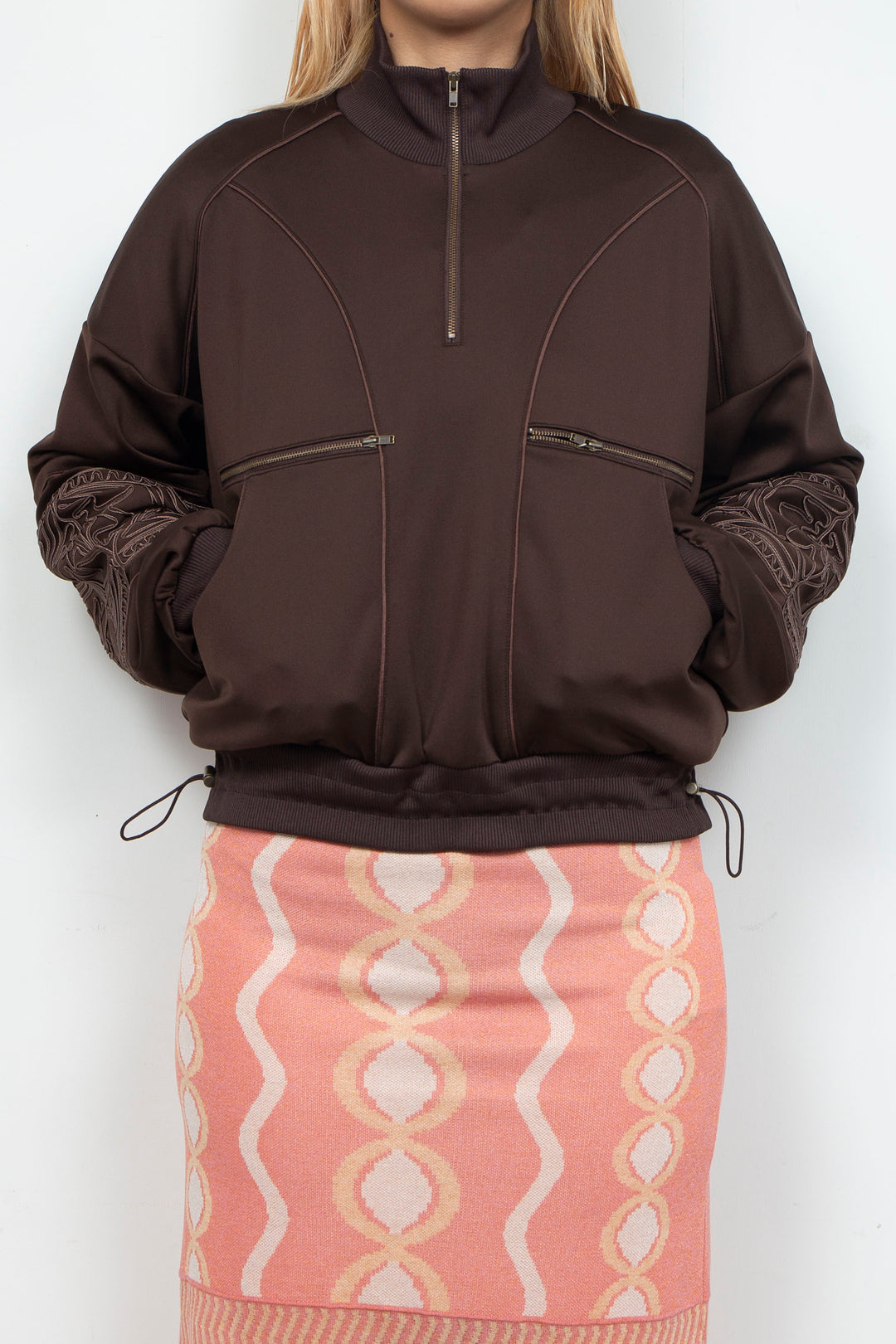 KIKU embroidered overseized track jacket Chocolate