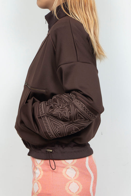 KIKU embroidered overseized track jacket Chocolate