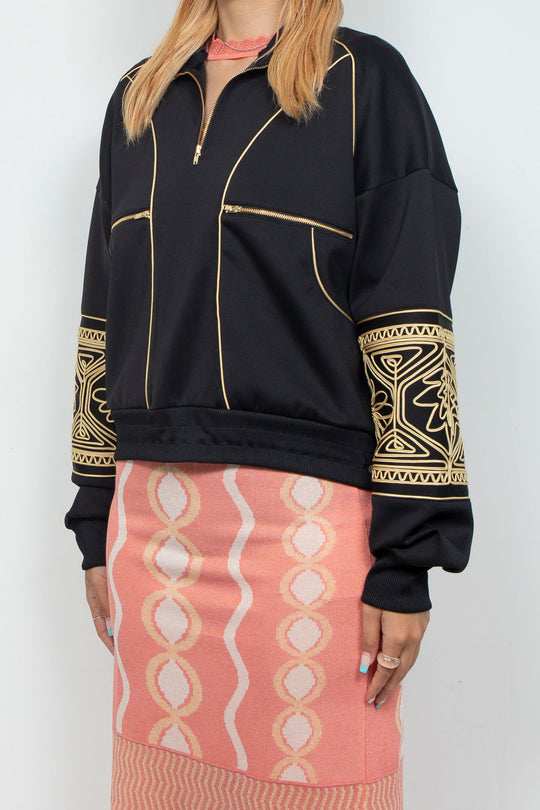 KIKU embroidered overseized track jacket Black