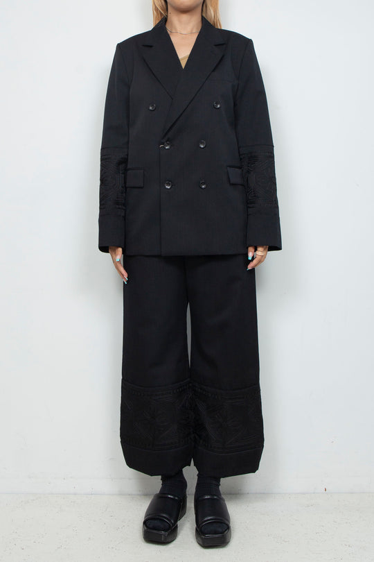 KIKU embroidered double-breasted wool jacket Black