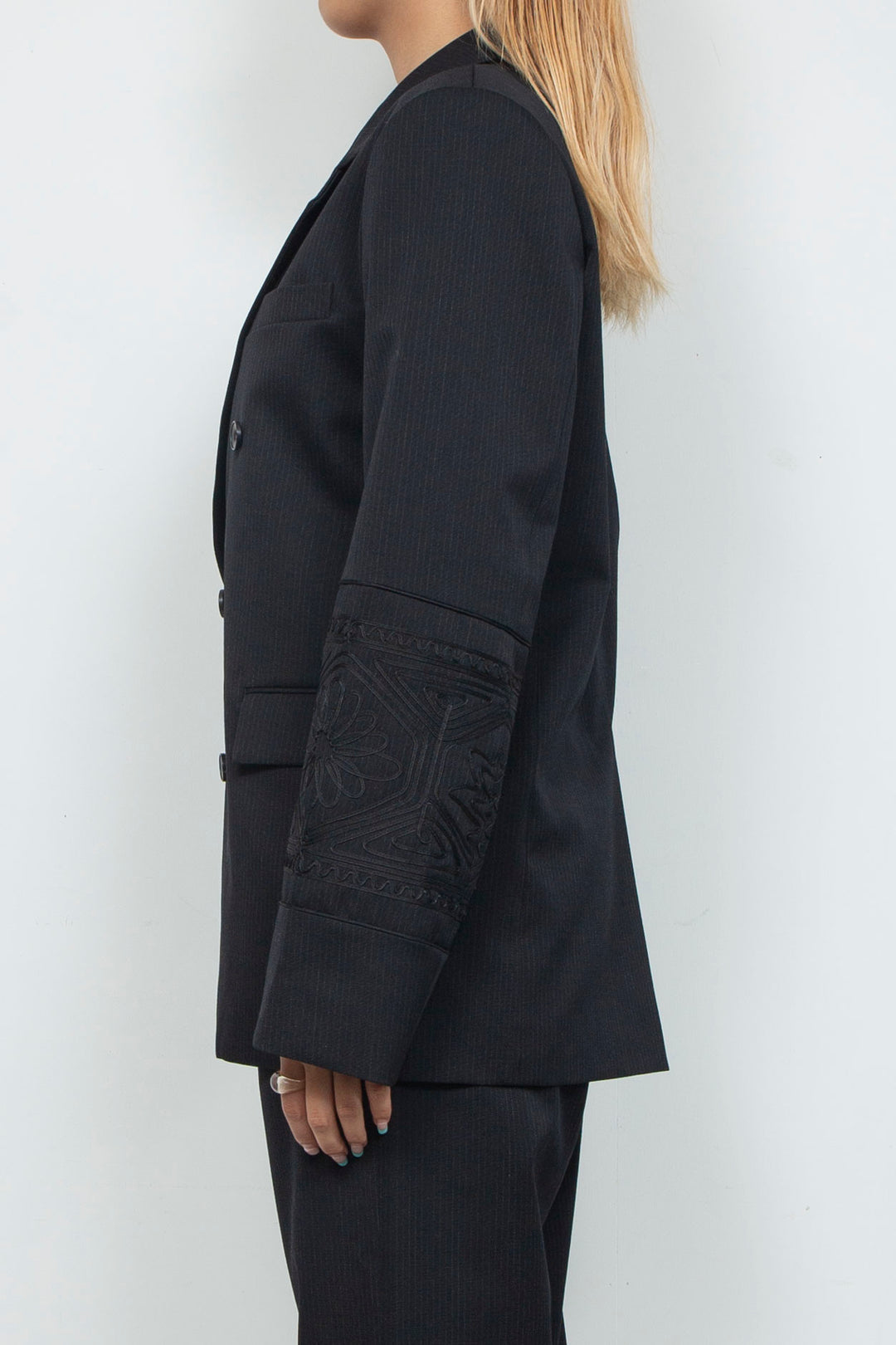 KIKU embroidered double-breasted wool jacket Black