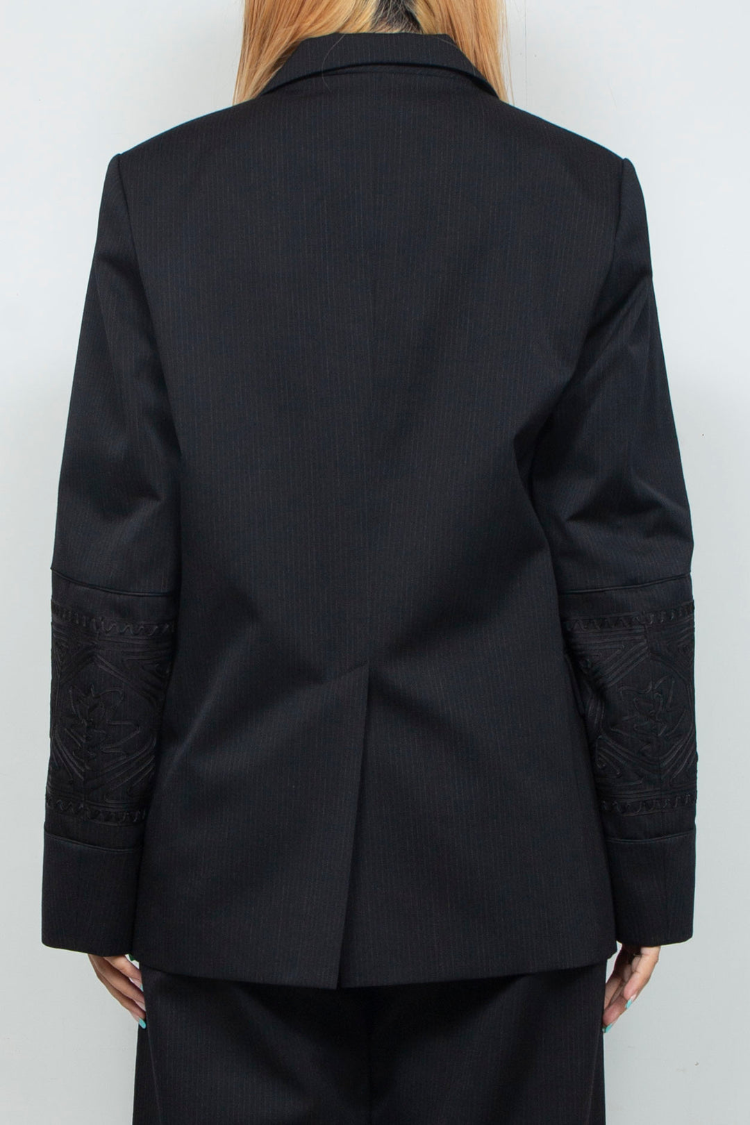 KIKU embroidered double-breasted wool jacket Black