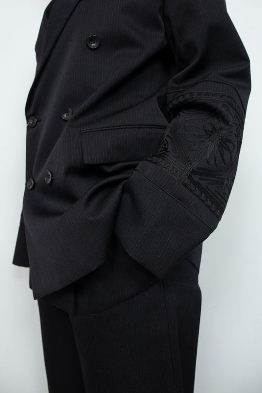 KIKU embroidered double-breasted wool jacket Black