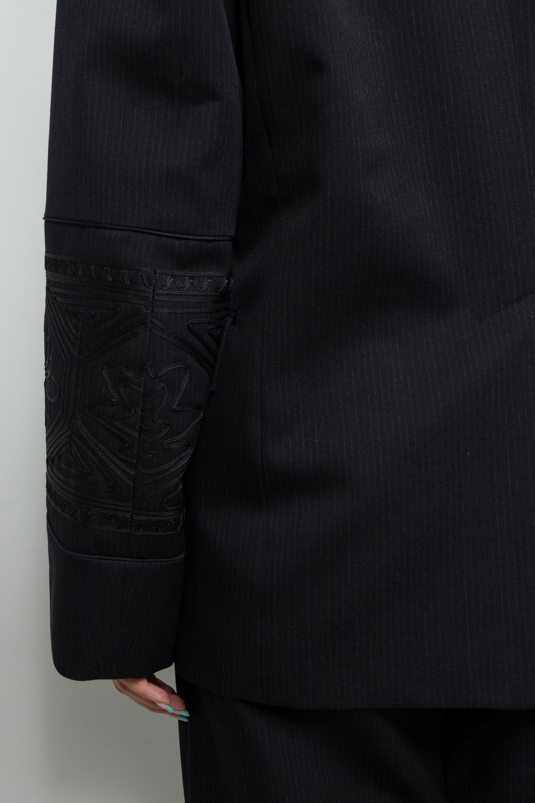 KIKU embroidered double-breasted wool jacket Black
