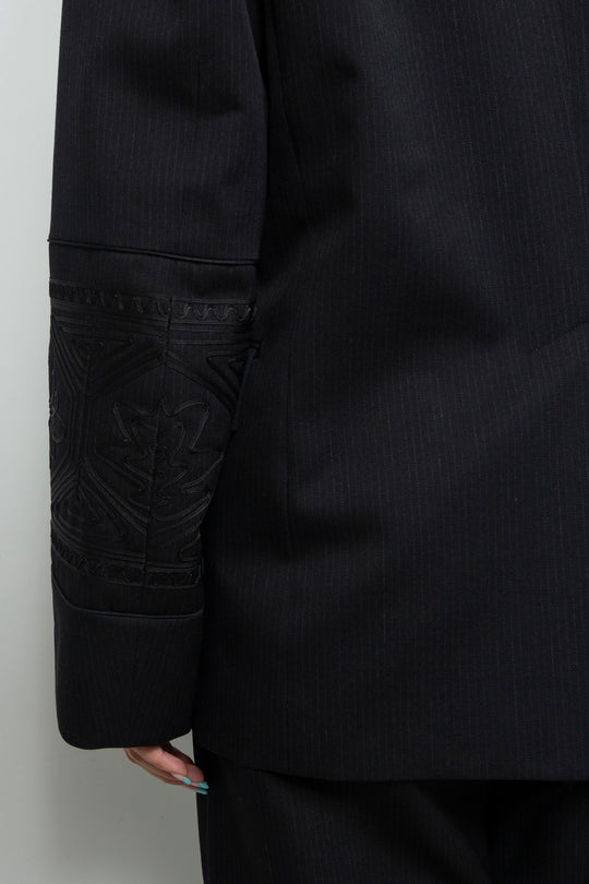 KIKU embroidered double-breasted wool jacket Black