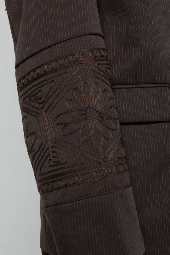 KIKU embroidered double-breasted wool jacket Dark brown