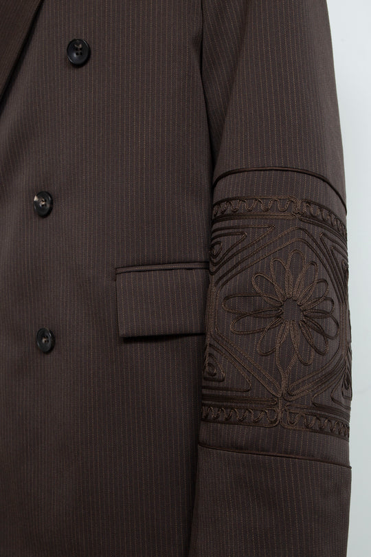 KIKU embroidered double-breasted wool jacket Dark brown