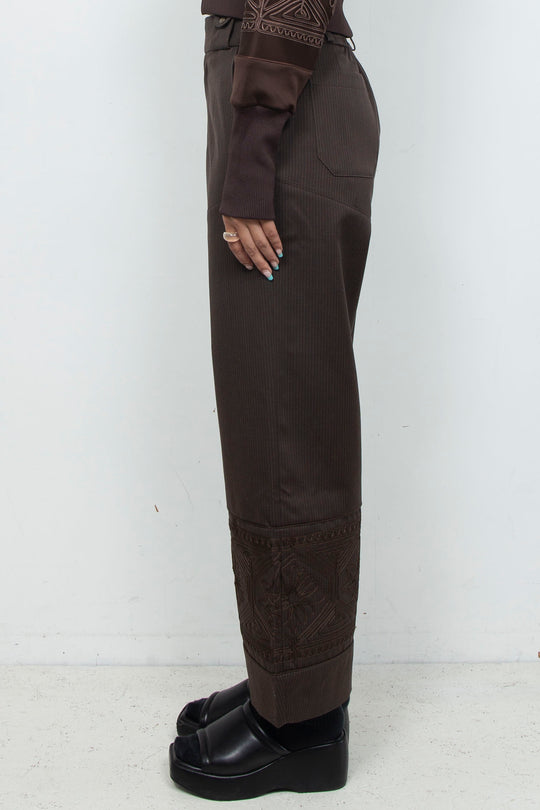 KIKU embroidered wide-leg wool suit trousers Dark brown