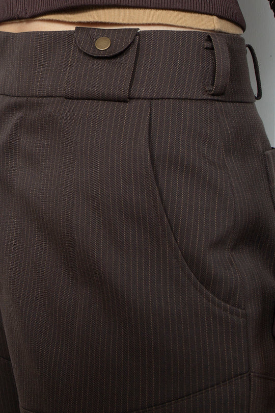 KIKU embroidered wide-leg wool suit trousers Dark brown