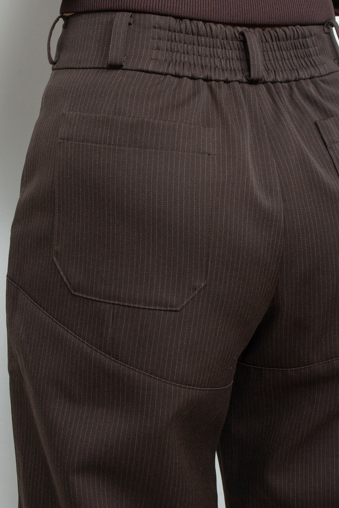 KIKU embroidered wide-leg wool suit trousers Dark brown