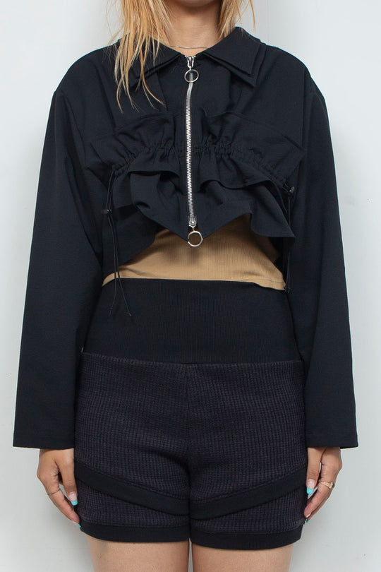 Waffle Knit Layered Shorts Black
