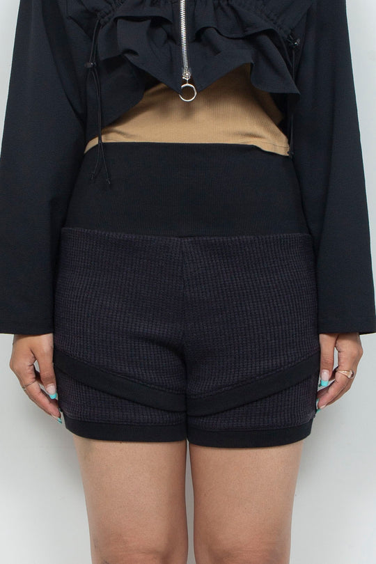 Waffle Knit Layered Shorts Black