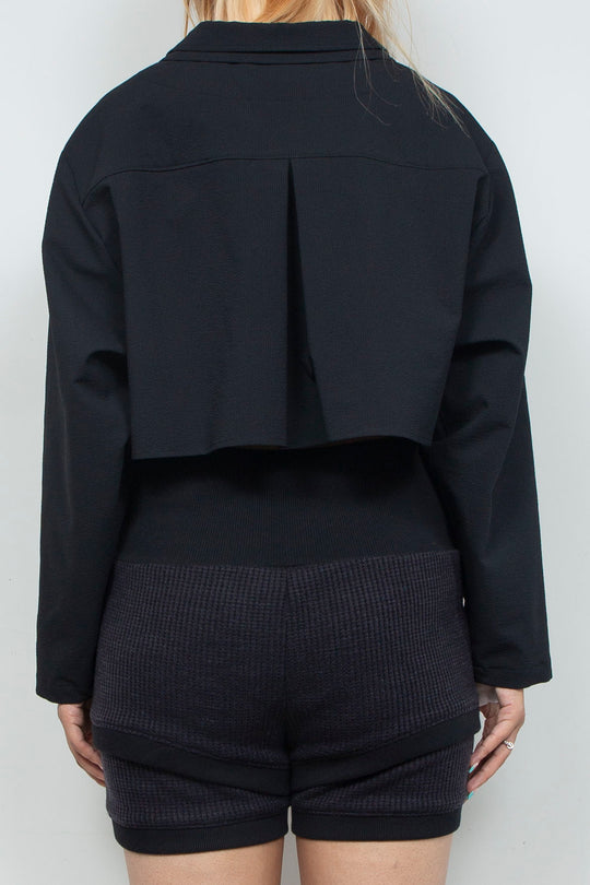 Frill Gathered Cropped Shirt Jacket Black
