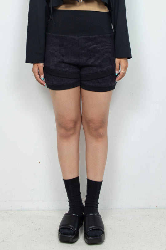 Waffle Knit Layered Shorts Black