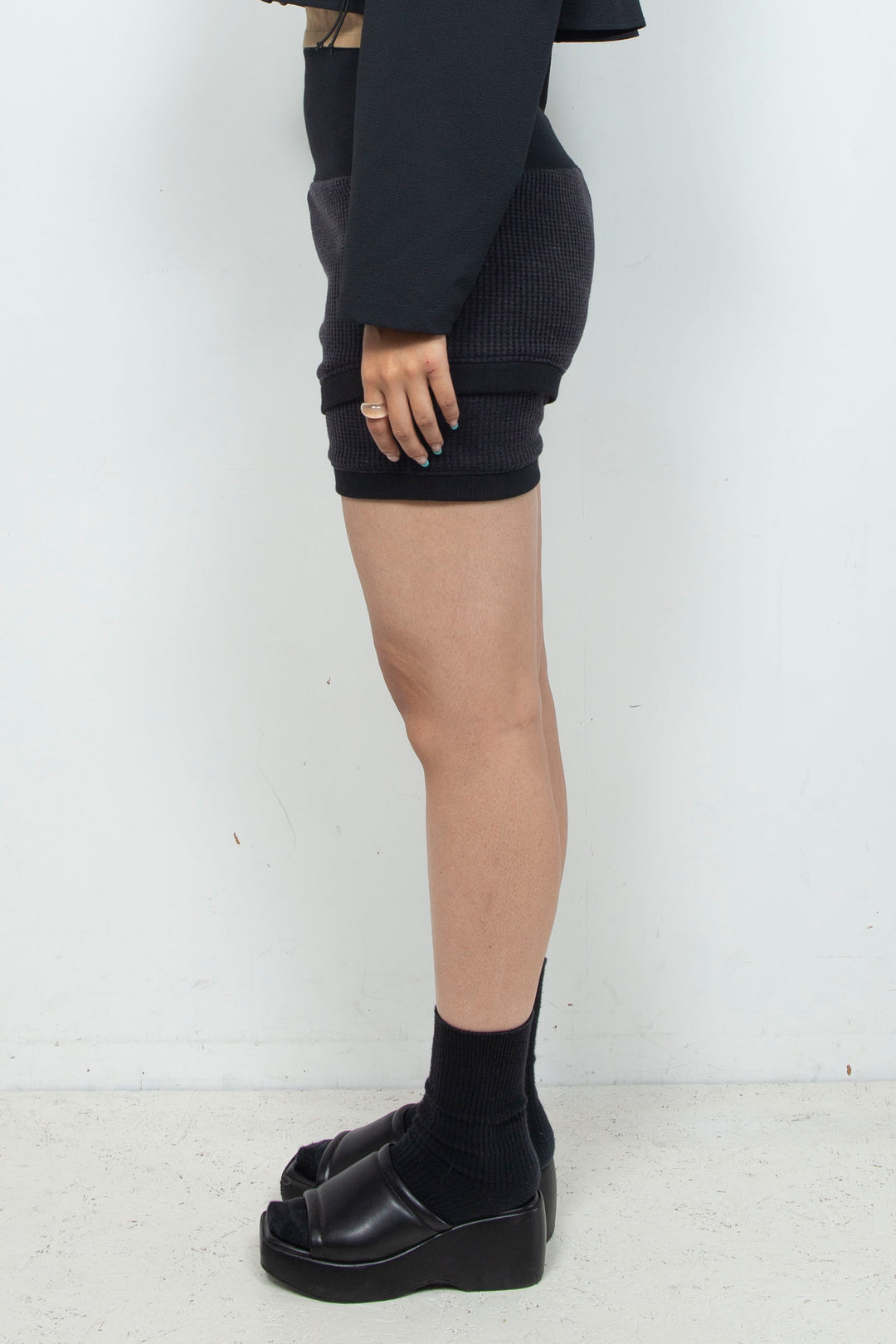 Waffle Knit Layered Shorts Black