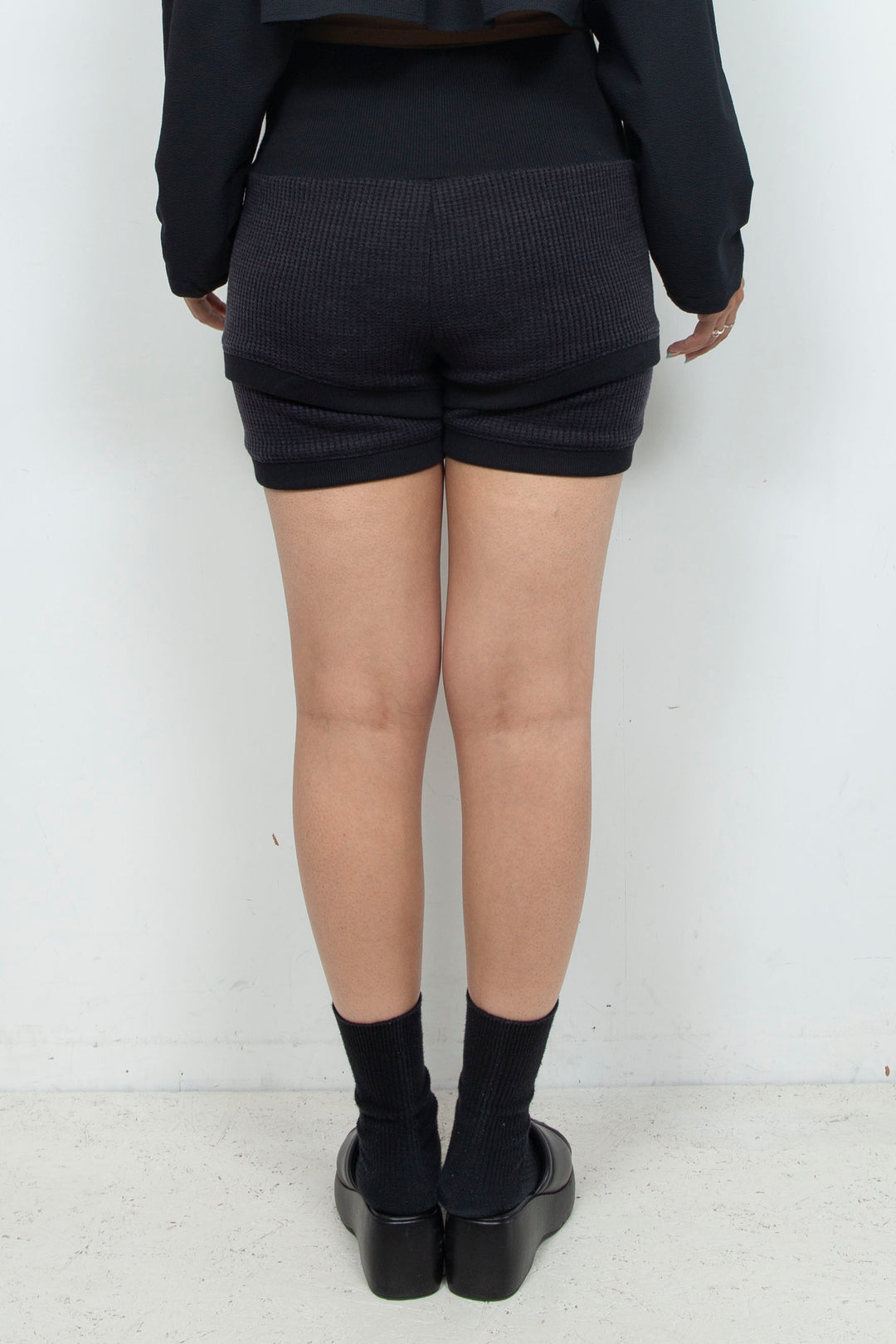 Waffle Knit Layered Shorts Black