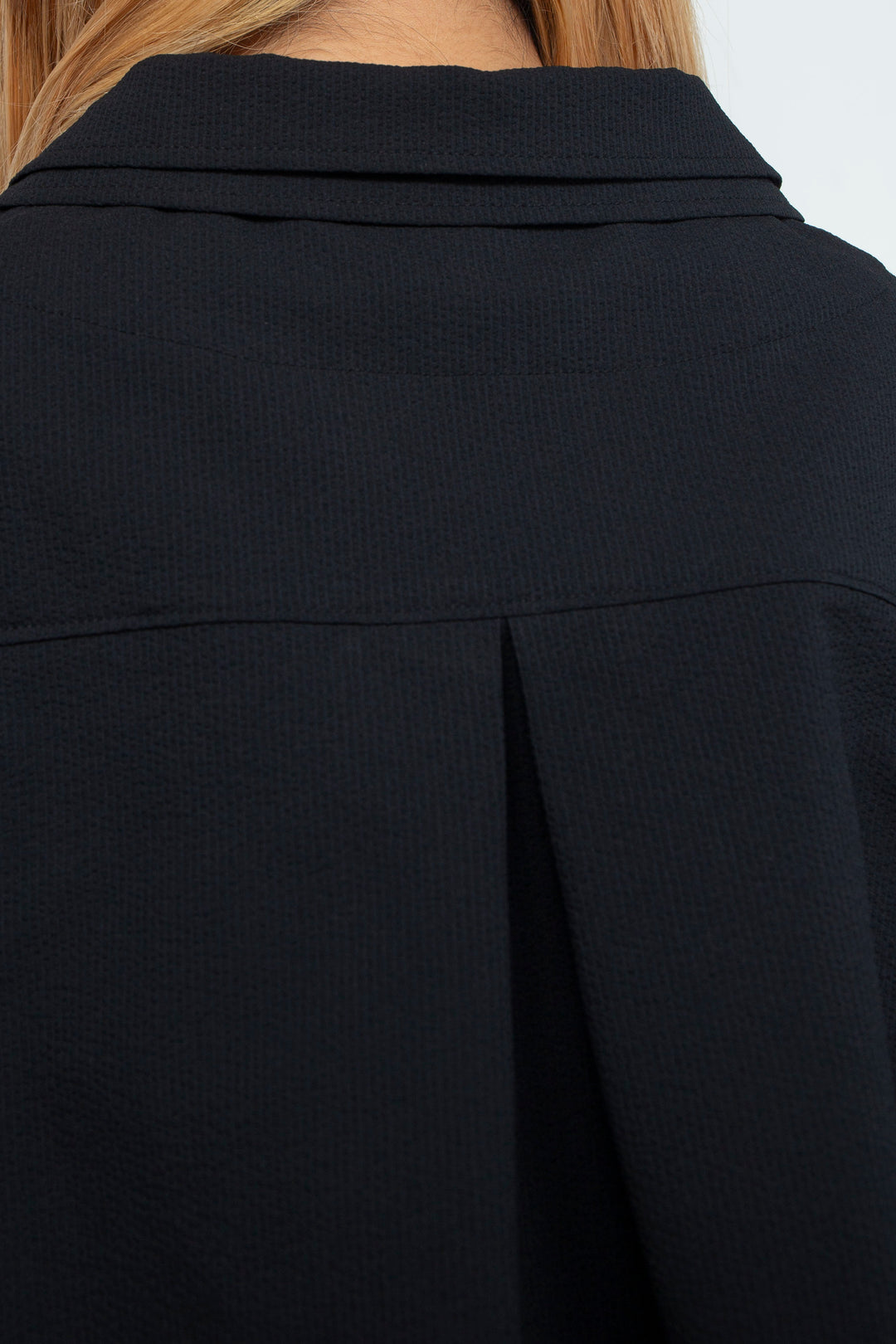 Frill Gathered Cropped Shirt Jacket Black