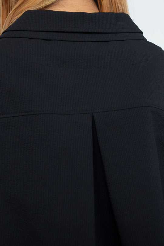 Frill Gathered Cropped Shirt Jacket Black
