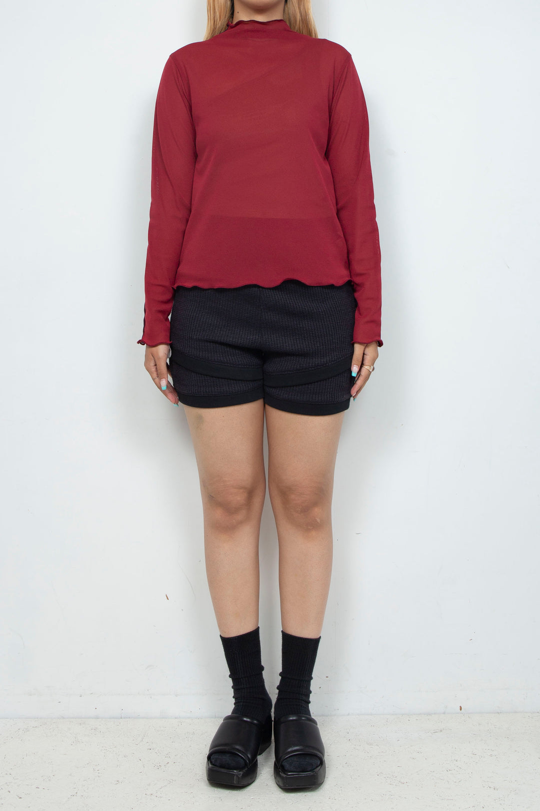 Bicolor High Neck Sheer Top Bordeaux / Purple