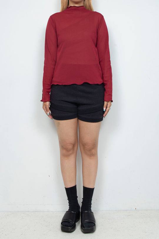 Bicolor High Neck Sheer Top Bordeaux / Purple