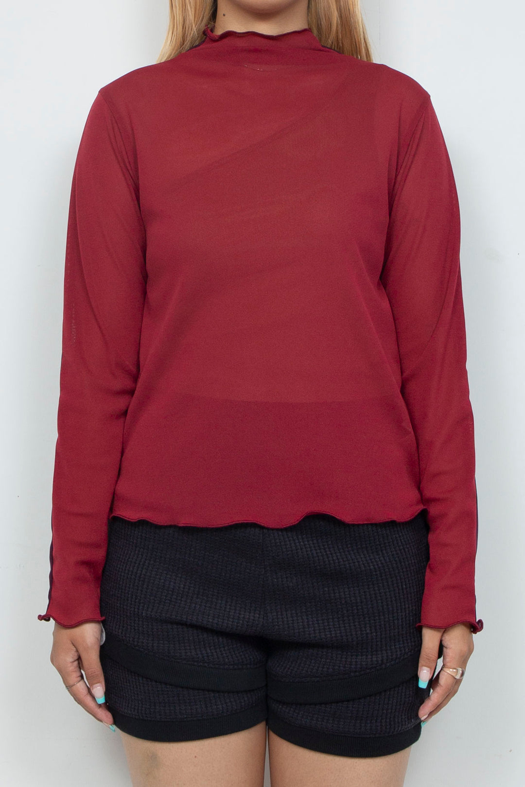 Bicolor High Neck Sheer Top Bordeaux / Purple