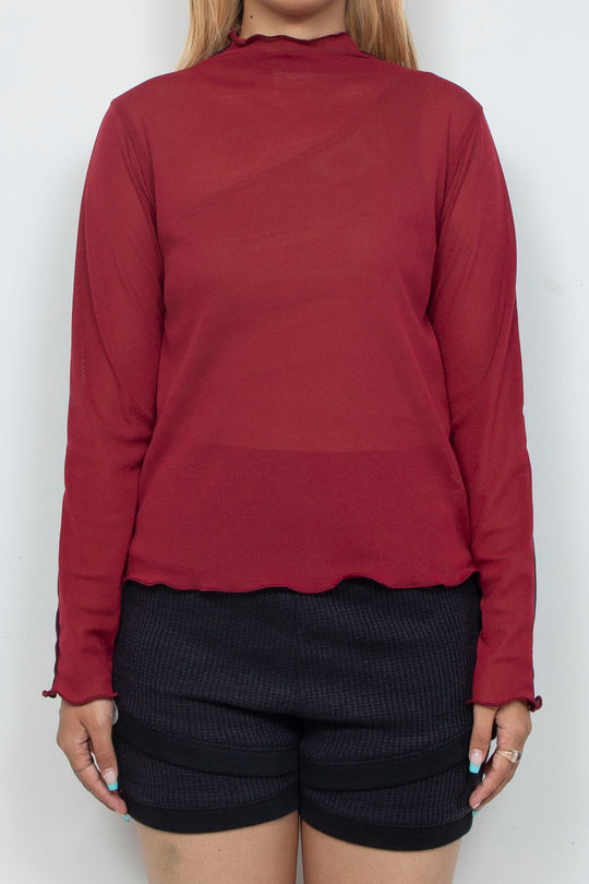 Bicolor High Neck Sheer Top Bordeaux / Purple
