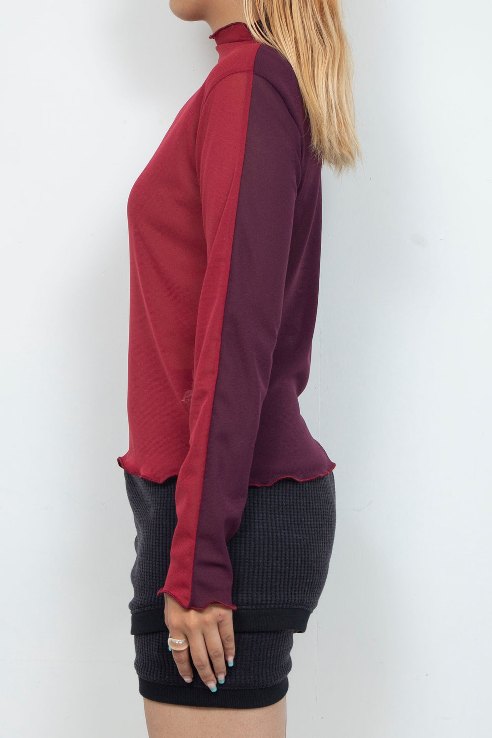 Bicolor High Neck Sheer Top Bordeaux / Purple