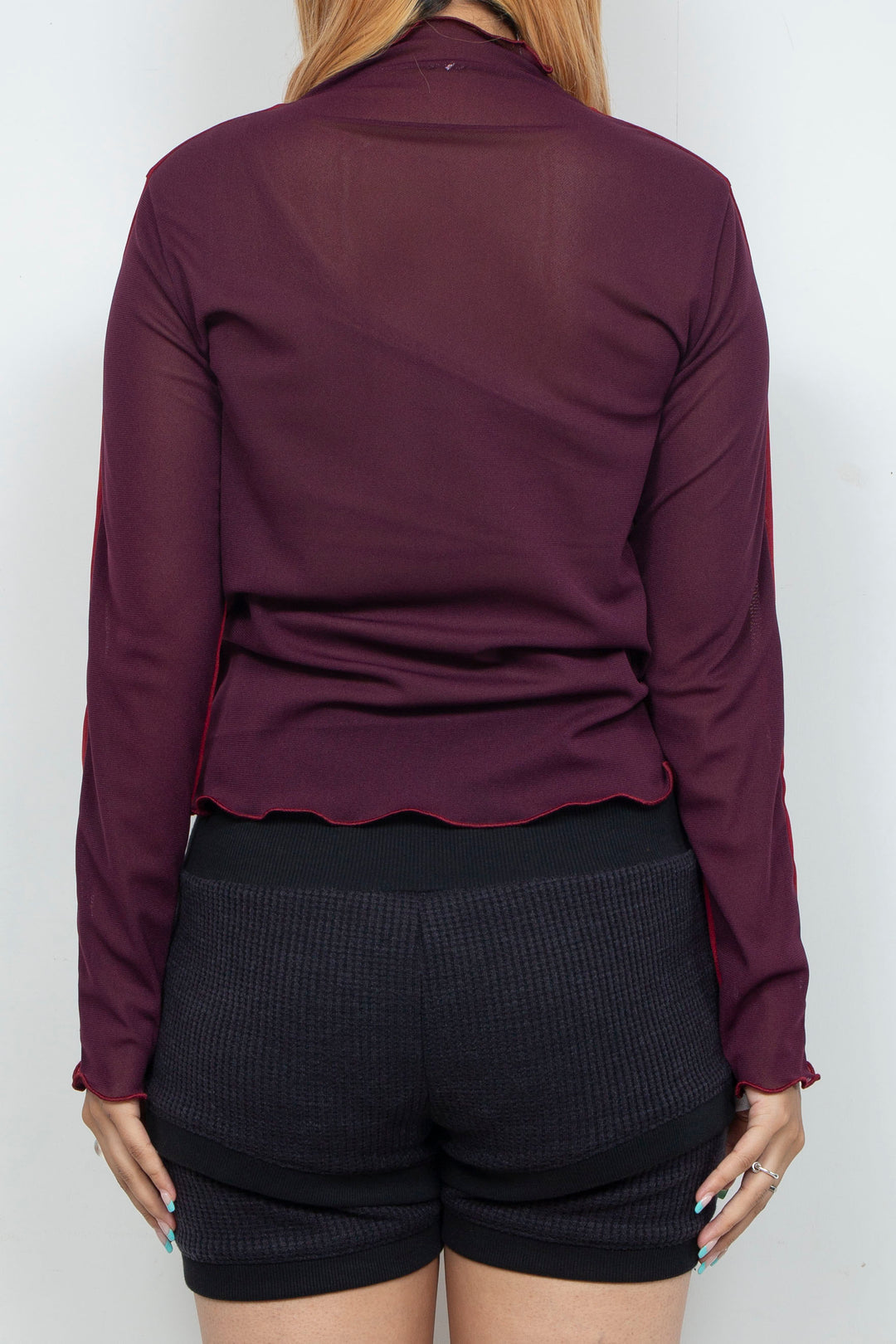 Bicolor High Neck Sheer Top Bordeaux / Purple