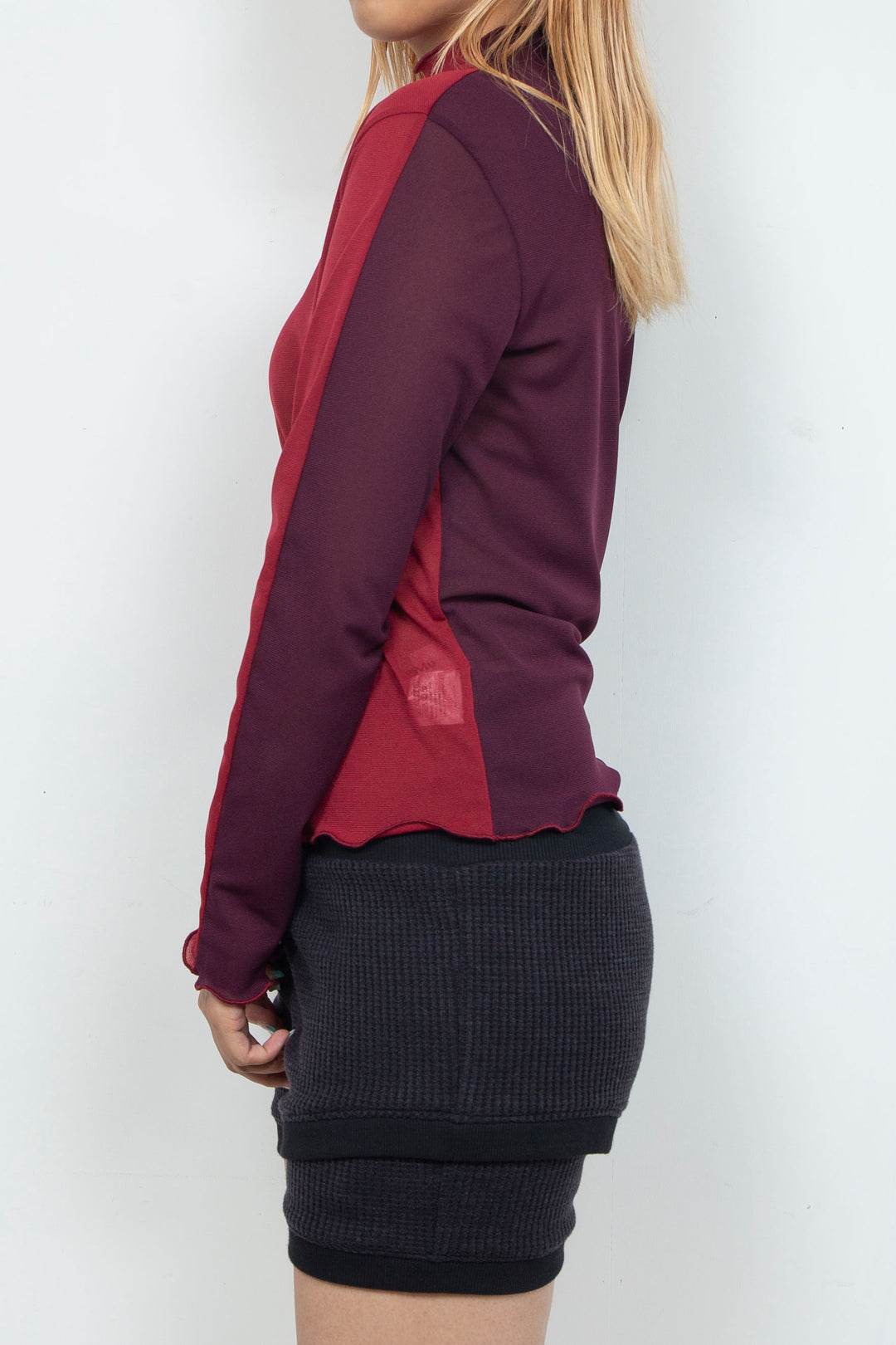 Bicolor High Neck Sheer Top Bordeaux / Purple