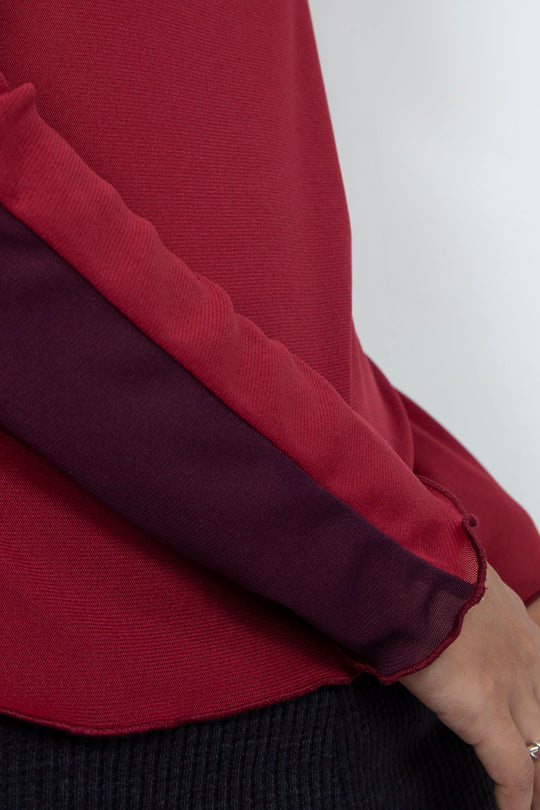 Bicolor High Neck Sheer Top Bordeaux / Purple