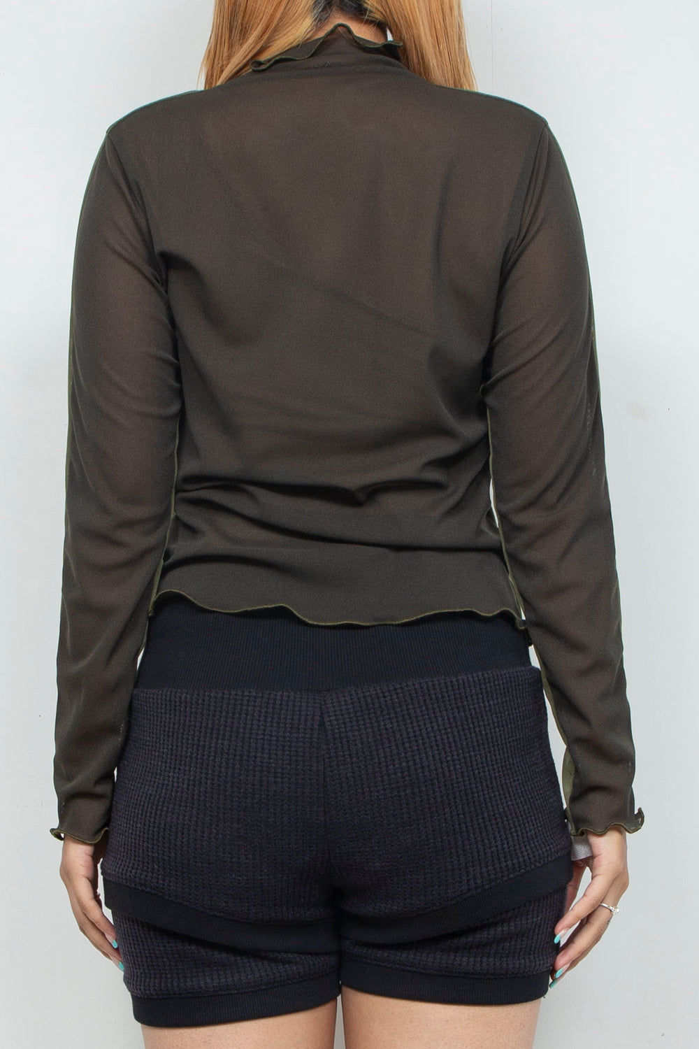 Bicolor High Neck Sheer Top Green / Khaki