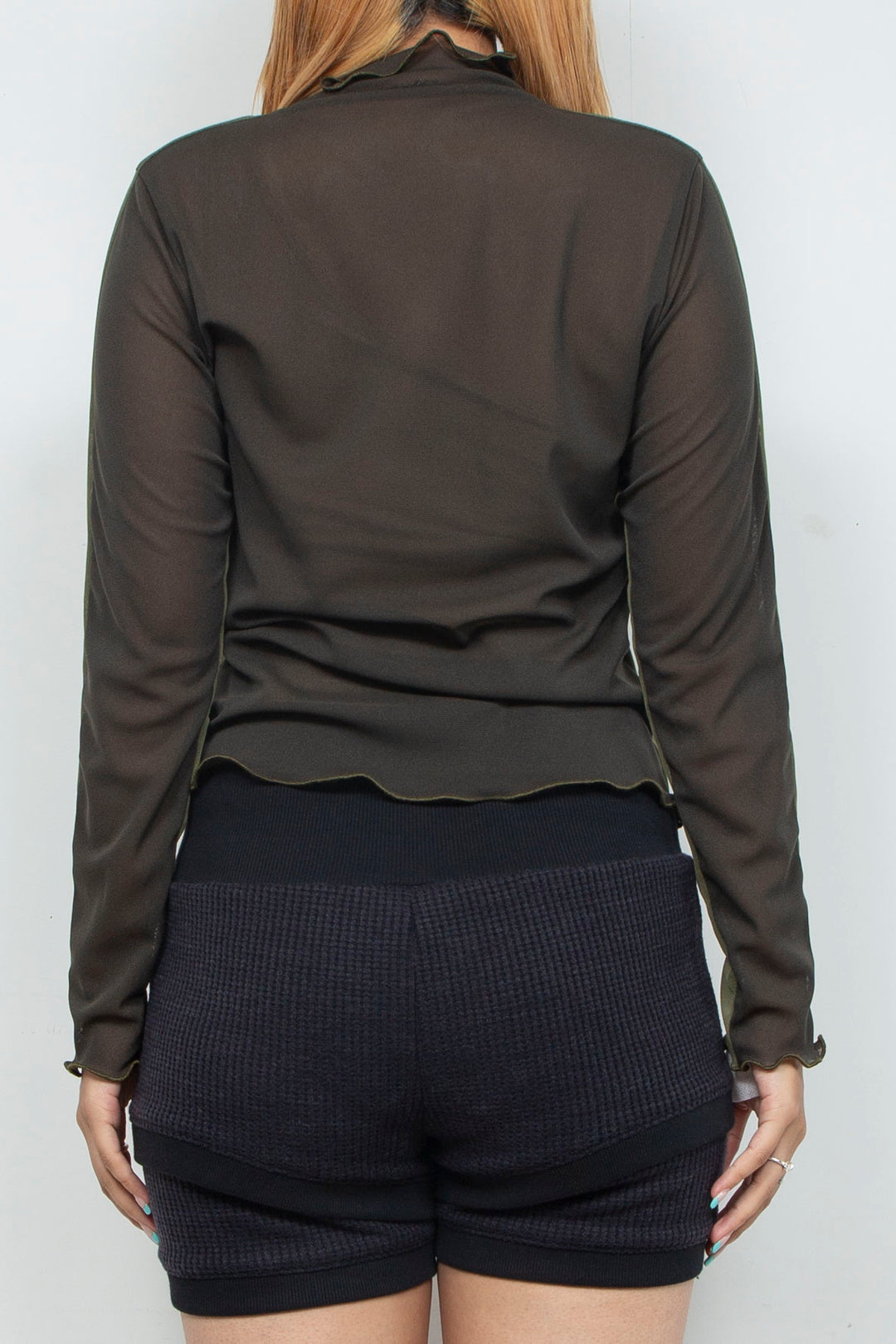Bicolor High Neck Sheer Top Green / Khaki