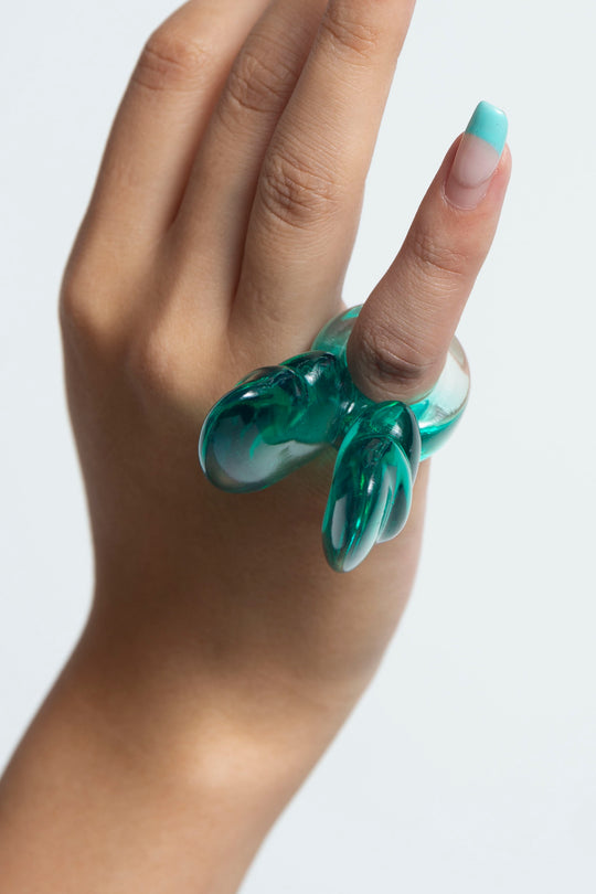 angel wing ring  clear green 7