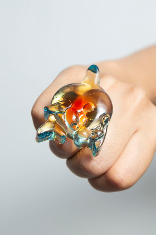 dolphin ring clear blue × orange 12