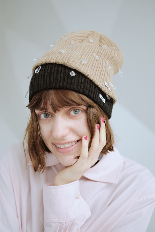 Kirakira Crystal Knit Hat Black