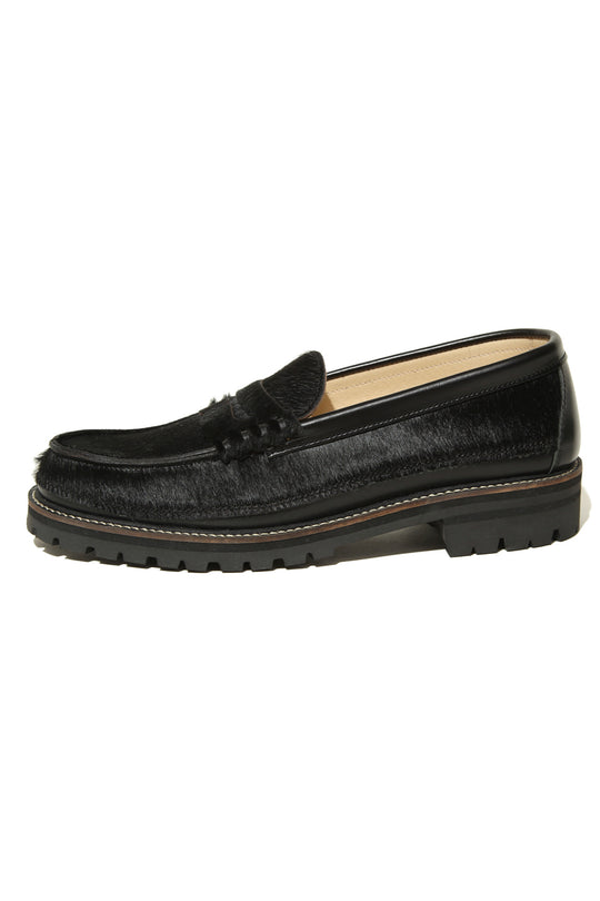 ”SKOOL" Type.3 EXTRALIGHT® Hair Calf Leather Embroidered Loafers by HARUTA