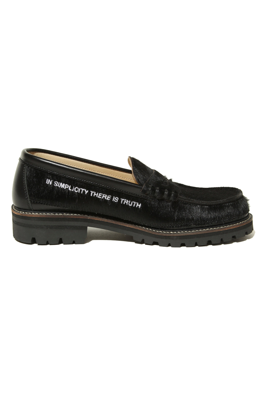 ”SKOOL" Type.3 EXTRALIGHT® Hair Calf Leather Embroidered Loafers by HARUTA