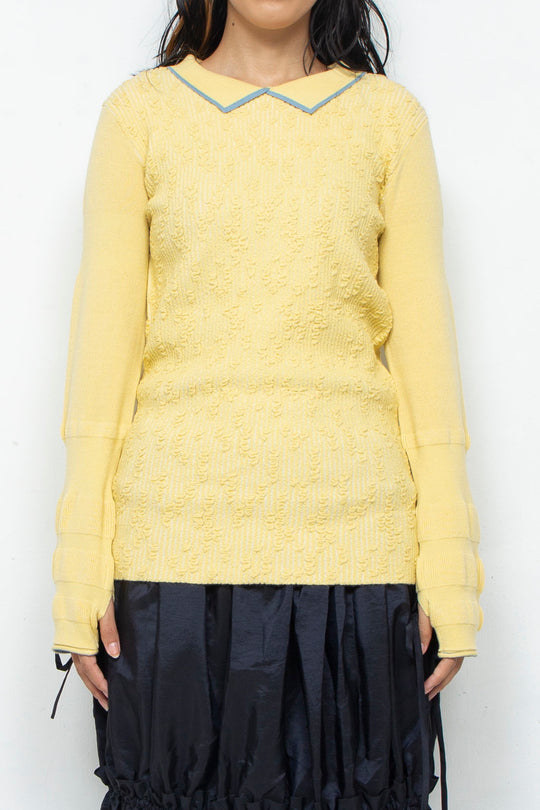 PEIEN Collar Knit Onepiece Yellow