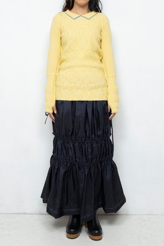 PEIEN Collar Knit Onepiece Yellow