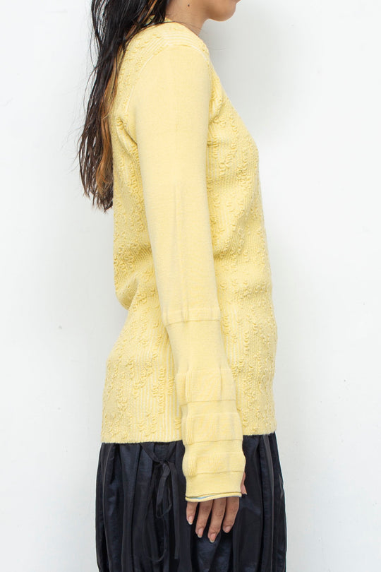 PEIEN Collar Knit Onepiece Yellow