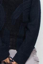 Wool Mohair Crochet Knit Tops Black