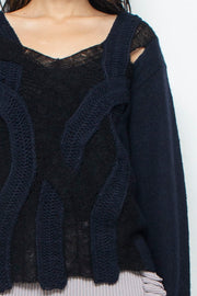 Wool Mohair Crochet Knit Tops Black