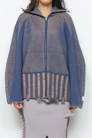 Reversible Zip knit coat Navy×Orange